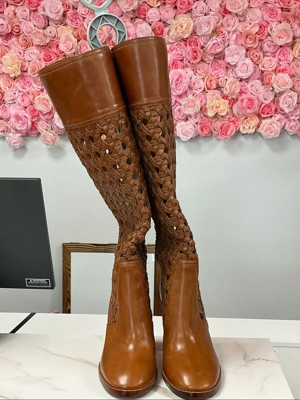 Tory Burch Woven Leather Knee-High Boots - Brown - Picture 2 of 4